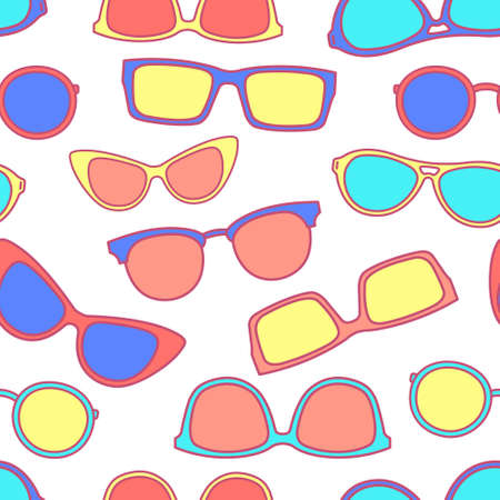 Vector eyeglasses seamless pattern, fashionable trendy hipster, retro, cat eye, aviator, round, geek sunglasses. Man and women glasses background for textile, wrapping paper, social media, shop, adのイラスト素材