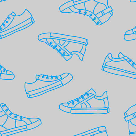 Vector sneakers shoes seamless pattern, teenage school boys and girls popular street wear. Color modern running footwear background for textile, wrapping paper, social media, shop, web, promotion, adのイラスト素材