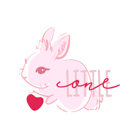Solo print illustration with cute rabbit and hand drawn lettering Little One. Funny pet for apparel, room decor, tee print design, poster and greeting cardのイラスト素材