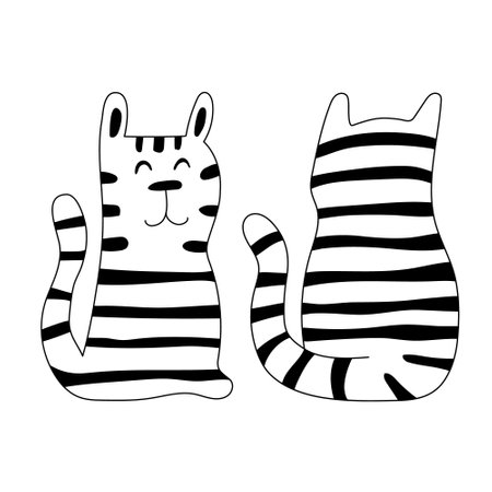Illustration for kid with striped cat, front and back side. Cute design background, baby clothes, room birthday decor, t-shirt print, wear fashion, invitation cardのイラスト素材