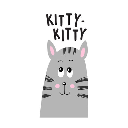 Seamless pattern and illustration for kid with kitten and text Kitty-kitty. Cute design background, baby clothes, room birthday decor, t-shirt print, wear fashion, invitation cardのイラスト素材