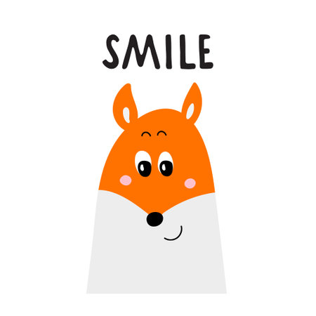 Seamless pattern and illustration for kid with fox and text Smile. Cute design background, baby clothes, room birthday decor, t-shirt print, wear fashion, invitation cardのイラスト素材