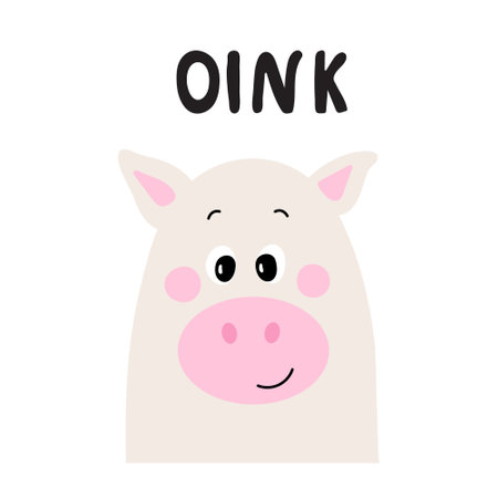 Seamless pattern and illustration for kid with piggy and text Oink. Cute design background, baby...