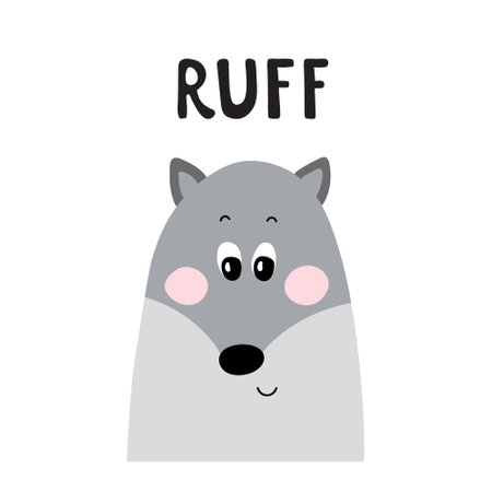 Seamless pattern and illustration for kid with wolf and text Ruff. Cute design background, baby clothes, room birthday decor, t-shirt print, wear fashion, invitation cardのイラスト素材