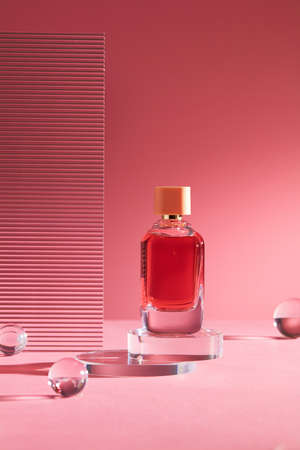 Abstract background for branding and minimal presentation. Glass podium on folding paper pleated...