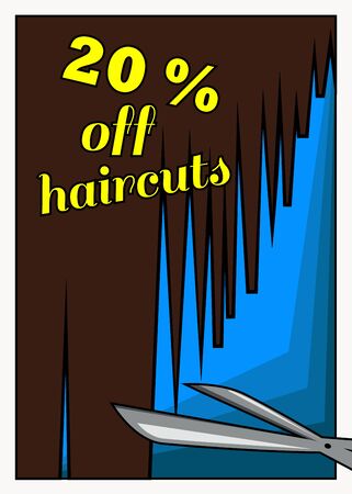 Discount for a haircut. Hair and scissorsのイラスト素材