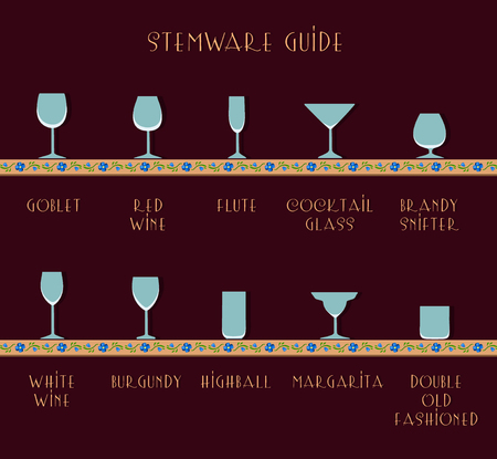Guide glasses. Stemware guide. Glass setのイラスト素材
