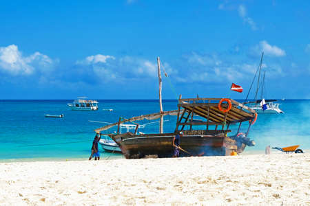 Kendwa, Zanzibar - July 12, 2018: Ship repair on the beachのeditorial素材