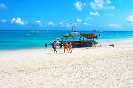 Kendwa, Zanzibar - July 12, 2018: Ship repair on the beachのeditorial素材