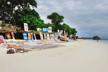 Zanzibar, Tanzania - July 13, 2018: Picture gallery on the beautiful Kendwa beachのeditorial素材
