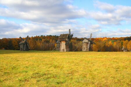 windmill, Autumn Landscape, beautiful vivid natureの写真素材