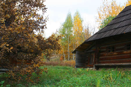 Autumn Landscape - rural ancient house; beautiful vivid natureの写真素材