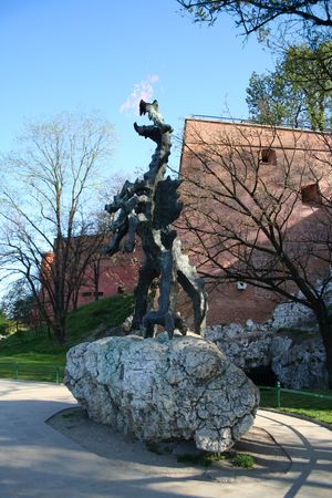Wawel castle's dragon breathing with fire. Poland. Krakowの写真素材