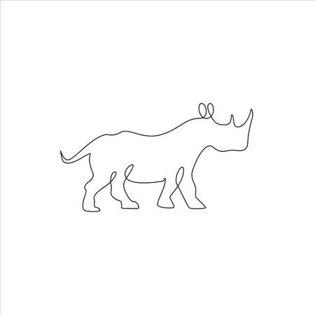 Minimalist One Line Rhinoceros Icon. Line drawing animal tattoo. Rhinoceros one line hand drawing continuous art print, Vector Illustration. Free single line drawing of Rhinoのイラスト素材