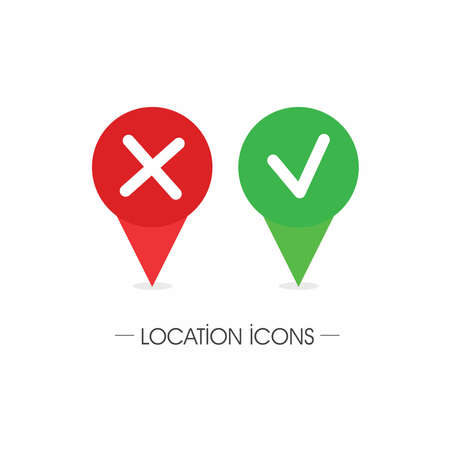 Address pin sign set, location symbol vector collection. Yes and No Icon with red and green colorのイラスト素材