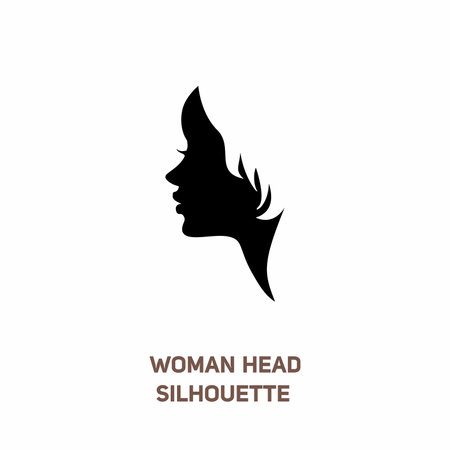 Woman head black silhouette, Vector illustration female head. Minimalist woman face symbol icon side view. Lady face shape.のイラスト素材