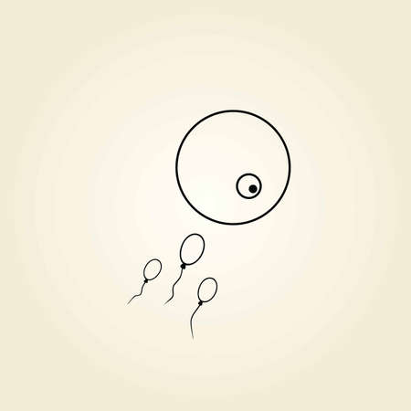 Fertilization process. Human sperm cell icon. Abstract icon goal, sperm vector icon, Vector sperm that runs towards the egg. Human fertilization.のイラスト素材
