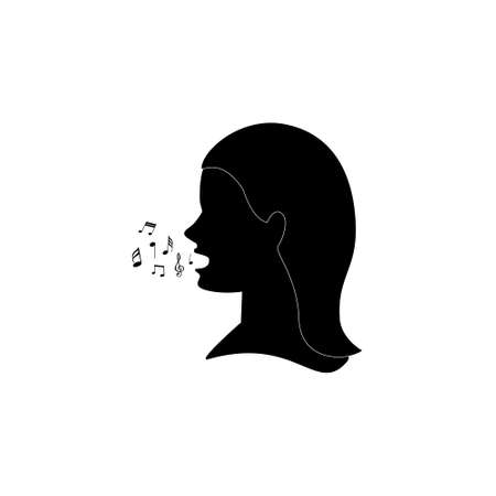 woman singing vector on white background. symbol or vector of female head with music notes icon, Flat design illustration, modern vector, woman head front view, woman's soundのイラスト素材