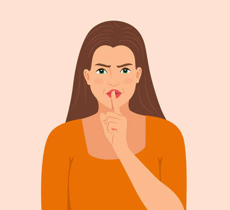 Beautiful young angry woman threatens with a raised index finger, isolated over background. Furious facial expression with hand gesture, isolated flat Vector illustration woman threatening with fingerのイラスト素材