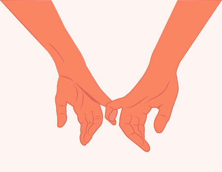 Hand in hand gestures. Shaking hands of two lovers. Hold someone else's hand to help.のイラスト素材