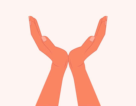 Two hands showing or holding something on side view. Female or male open hands up.のイラスト素材
