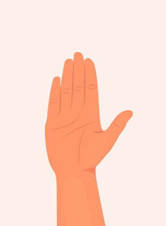 Hand showing five fingers and palm vector illustration. Woman or man hand palm isolated white background. inside of the hand flat modern designのイラスト素材