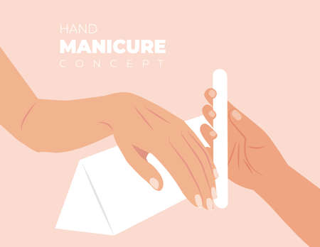 Spa Salon. Closeup Of Beautiful Woman Hands Having Nail Filing With Nail File By Manicurist.のイラスト素材