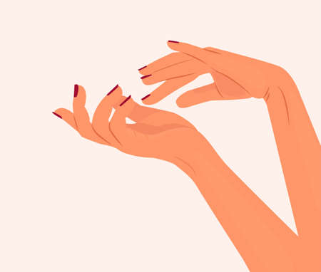 Beautiful Woman Hands. Female Hands Applying Cream, massaging.のイラスト素材