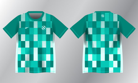 Soccer jersey template for football kit or soccer uniform. Front and back view. tosca abstract background pattern for sport jersey design mockupのイラスト素材