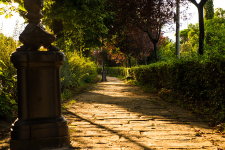 Amazing sunset visible on a path near Florence, Italyの写真素材