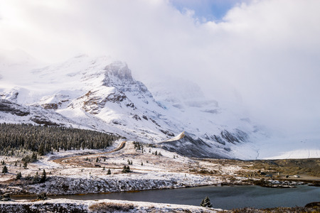 Photo of the mountains and Athabasca Glacier in Canada.の写真素材