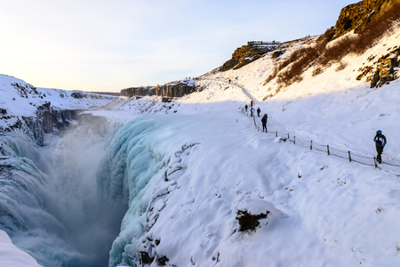 Photo of Gullfoss waterfall during winterの写真素材