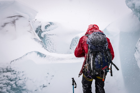 Snow storm during hike at Eyjafjallajokull glacierの写真素材