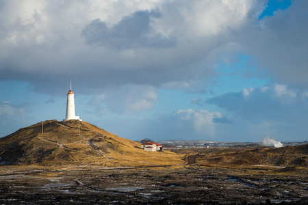 Photo of the Lighthouse on Reykjanes peninsula in Iceland during winterの写真素材