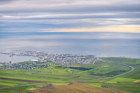 Akranes landscape seen from Akrafjall mountainの写真素材