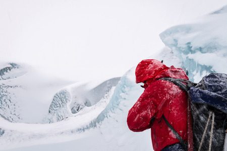 Snow storm during hike at Eyjafjallajokull glacierの写真素材