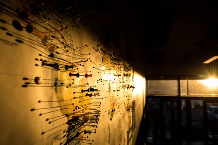 Photo of the pins attached to the map of the world