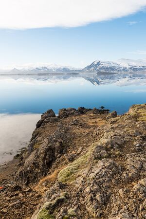 Icelandic mountains with the amazing lagoon in winter
