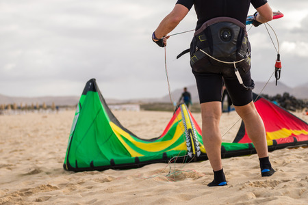 Kitesurfers on Fuerteventura Island, Spain.の写真素材