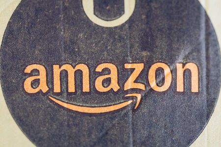 Amazon store logo on a package. 13th of December 2018のeditorial素材