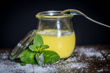 Yellow dessert in bank side viewの写真素材