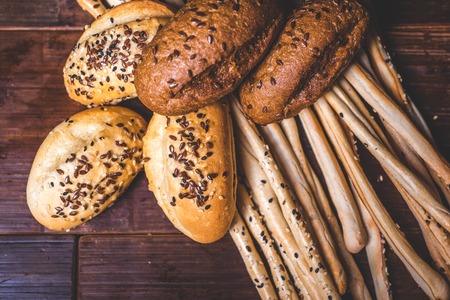 Top view of a crispy pastry strewn with seeds.の写真素材