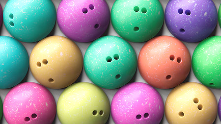 Aerial Close up of Tightly Packed Colorful Bowling Ballsの写真素材