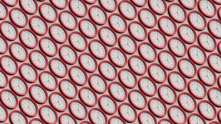 Isometric Array of Simple Red Clocks. This image is a 3D illustration.の写真素材