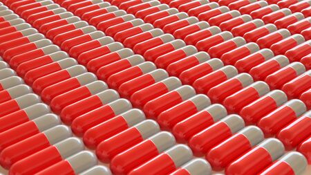 Uniform Array of Red and White Pills. This image is a 3D illustration.の写真素材
