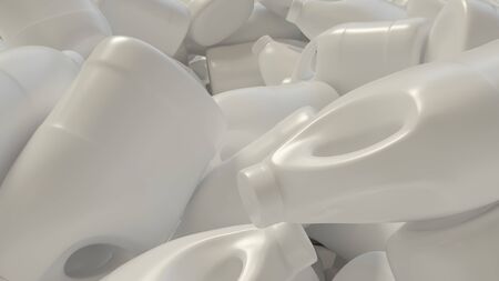 Chaotic pile of blank bleach, or detergent, bottles. This image is a 3D illustration.の写真素材