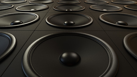 Large arrangement of modern black amplifiers. This image is 3d illustration.の写真素材