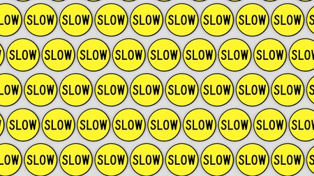 Ordered array of yellow slow signs. This image is a 3d illustration.の写真素材