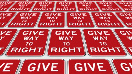 Ordered grid of give way to right traffic signs. This  image is a 3d illustration.の写真素材