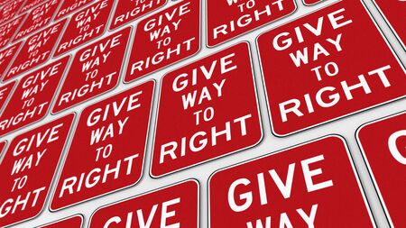 Ordered grid of give way to right traffic signs. This  image is a 3d illustration.の写真素材